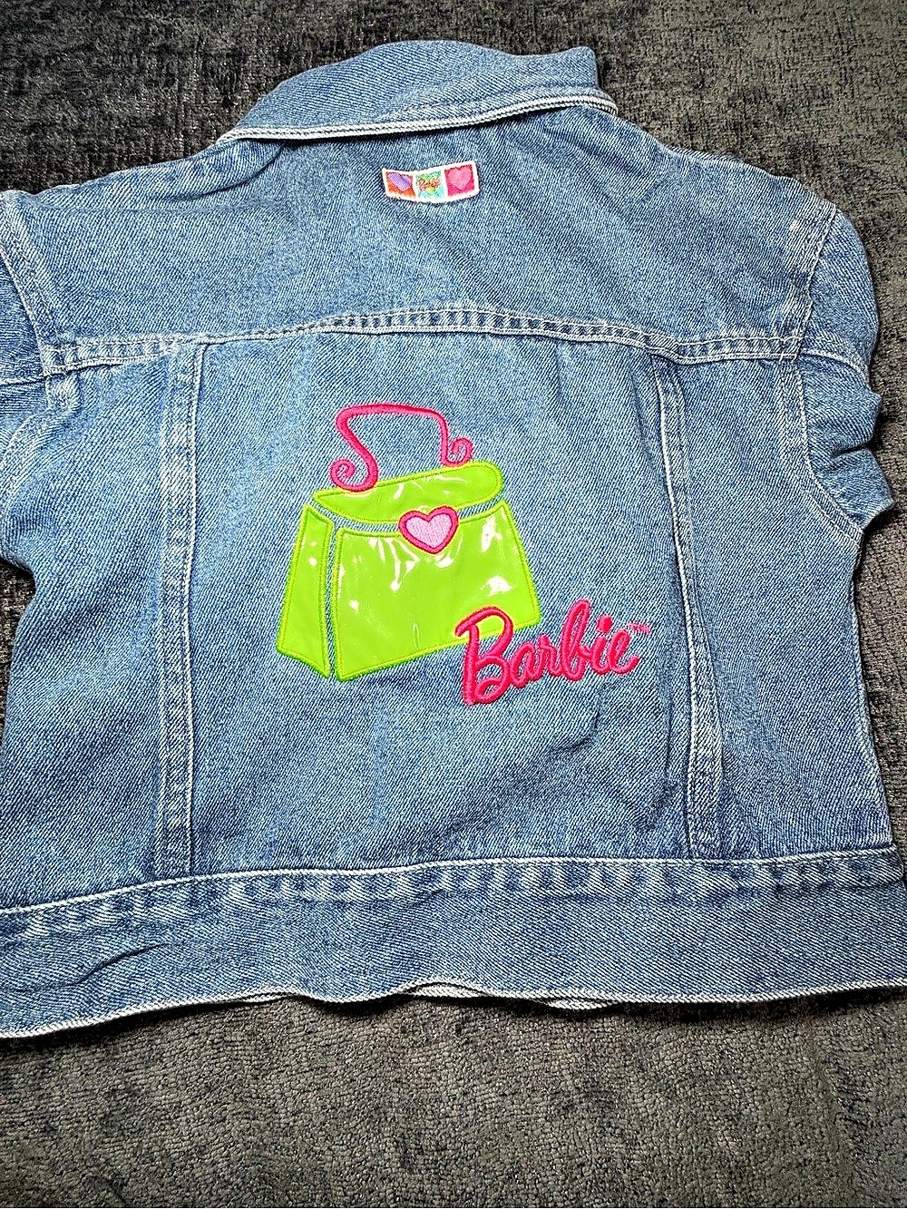 Barbie Denim Jacket Size 7 Vintage 1998 Kids 90s Mattel Embroidered Purse Coquet